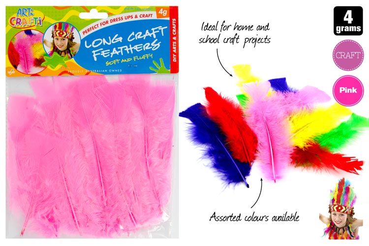 15cm Long Craft Feathers - Hot Pink